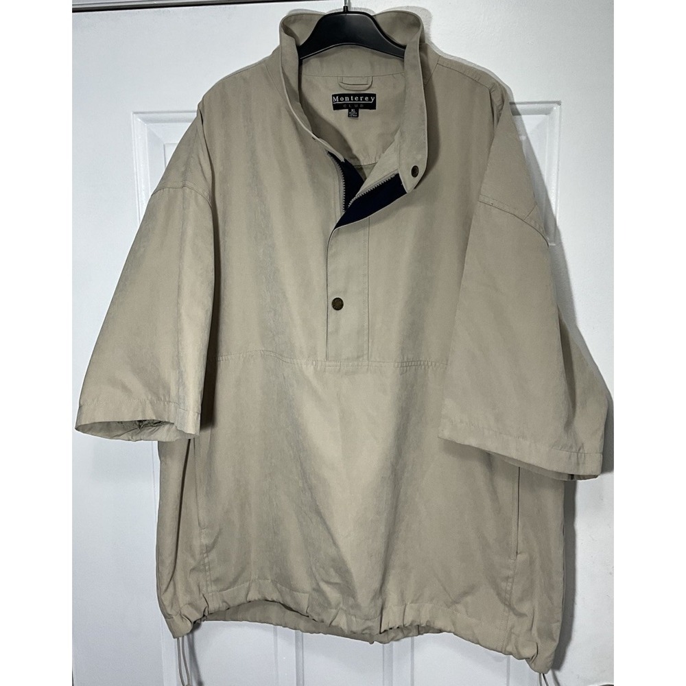 Monterey Club Beige 1/2 Zip Golf Lined Rain/Windbreaker Pullover Pockets Men XL